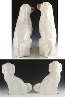 TWO OLD STAFFORDSHIRE PORCELAIN SPANIEL FIGURINES 1850s  