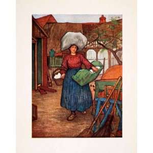 1905 Color Print Starting Washing Shed Laundry Woman 