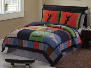 Cool Skate Board Extreme Games Twin Quilt Bedding Set  