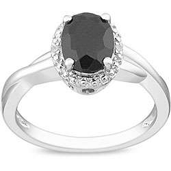 Sterling Silver Black Sapphire and Diamond Accent Ring  