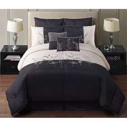  Black/White Embroidered 8 piece Queen Comforter Set  Overstock