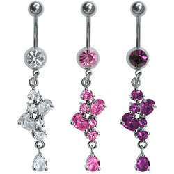 Surgical Steel Cubic Zirconia Dangling Navel Ring  