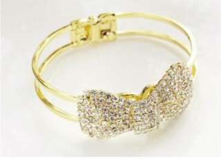   Quality Jewelry Gold Plated Crystal Bow Bowknot Bracelet Bangle  