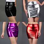 Womens Shiny Metallic Liquid Latex Stretch Mini Skirt Clubwear New sz 
