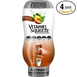 Vitamin Squeeze Energy Drink, Peach Green Tea, 12 Ounce (Pack of 4)