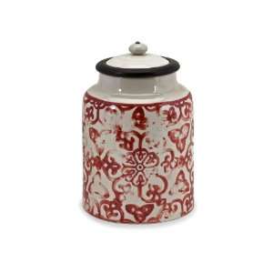 Enchanting crimson and cream Glazed ceramic Clayton canister with 