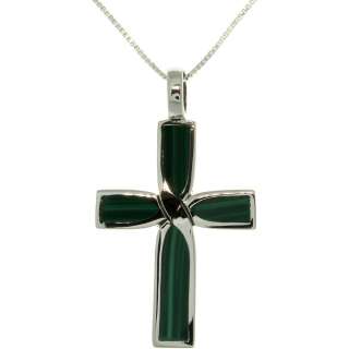   Sterling Silver Malachite Celtic Cross Inlay Necklace  