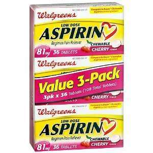  Low Dose Aspirin 81 mg Chewable Tablets 3 Pack, Cherry, 108 