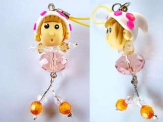 J10 fimo clay n crystal cell phone strap girl pink  