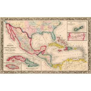   Antique Map of Mexico, Central America, West Indies: Office Products