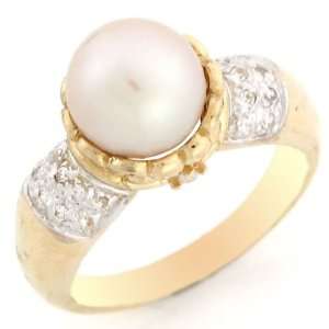   Gold CZ & Freshwater Pearl Beautiful & Eye Catching Fancy Ring Jewelry