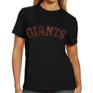 San Francisco Giants Ladies Sequin Jersey Logo Premium T Shirt   Black 