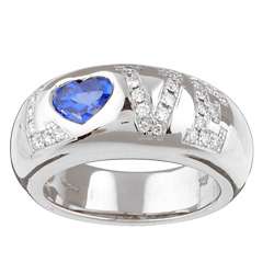 18k Gold Chopard Diamond Sapphire Love Ring (G, VS1)  