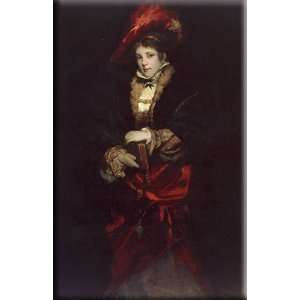 Portrait of a Lady with Red Plumed Hat 19x30 Streched Canvas Art by 