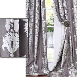   Gull Grey Patterned Faux Silk 96 inch Curtain Panel  Overstock