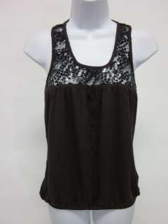 RUTH ANTHROPOLOGIE Brn Blk Sequin Gathered Tank Top S  