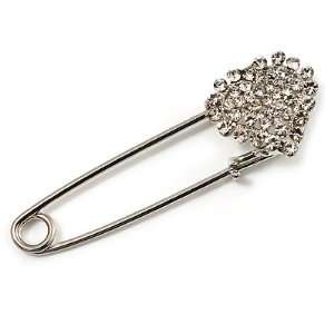  Silver Plated Crystal Heart Pin Brooch: Jewelry