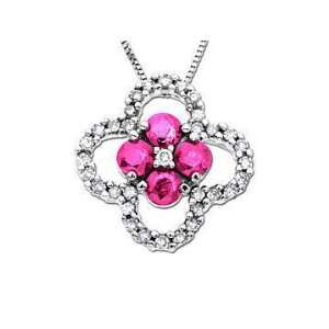  1/3 ct Diamond and Pink Sapphire Clover Pendant in 10K 