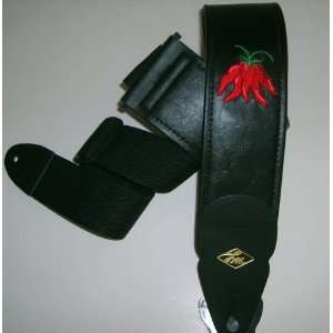  LM Products Embroidered Chili Peppers, 3 Leatherlike Guitar Strap 