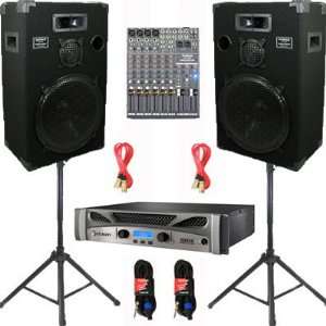   Way 15 Speakers, Mixer, Stands and Cables DJ Set New CROWN1500CSET4