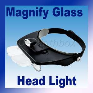 Magnifying 2LEDs Head Light Lamp Black Magnifier Glass  