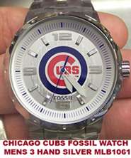 Chicago Cubs Fossil Mens 3 hand Silver watch MLB1061  