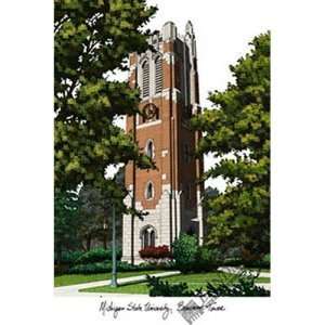  Michigan State University Beaumont Tower Lithograph Print 