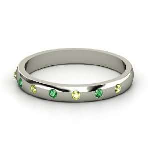  Button Band, 14K White Gold Ring with Emerald & Peridot 