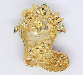 Christmas boot Brooch Pin W Swarovski Crystal P174  
