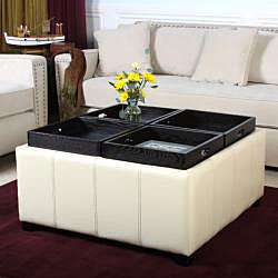   Sectioned Cream Bonded Leather Cube Storage Ottoman  Overstock