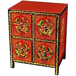 Red and Gold Hand painted Tibetan Storage Cabinet  Overstock
