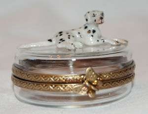 Limoges Porcelain Dalmation on Crystal Trinket Box  
