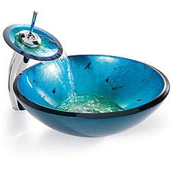Kraus Irruption Blue Glass Vessel Sink/ Waterfall Faucet  Overstock 