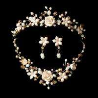 Gold & Antique Pink Crystal Bridal Tiara Jewelry Set  