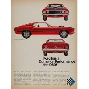  1969 Ad Red Ford Mustang Mach 1 Performance Corner Car 