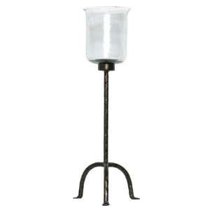  Wrought Iron Large Tripod Candleholder With Crackled Glass 