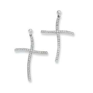    Sterling Silver & CZ Pol. Free Form Cross Earrings Jewelry