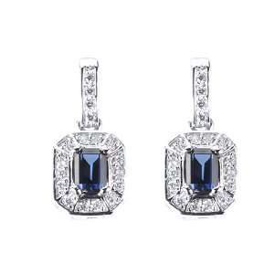  1.84 Ct Round Sapphire Solid 14K White Gold Earrings 