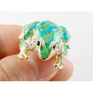  Gold Tone Toad Cute Frog Enamel Green Blue Painted Crystal 