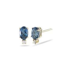 02 Ct Diamond & London Blue Topaz (6x4 Oval) Stud Earrings in 14K 