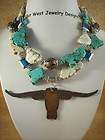 Rodeo Cowgirl Necklace Turquoise & Texas Longhorn Pendant