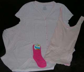 NWT (3) Piece Soft Cotton Knit Pajamas Set PINK + Fuzzy Socks L 1X 2X 