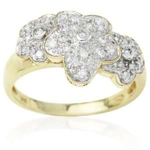  14k Yellow Gold and 0.25 ctw Diamond Floral Trio Ring 9.5 