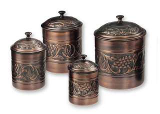 Embossed Grapevine ANTIQUE COPPER Kitchen Canister Set  