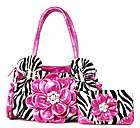 Pink Zebra Flower Rhinestone Purse Handbag w Wallet
