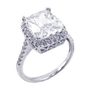  Sterling Silver Antique Square CZ Ring Size 8 Jewelry