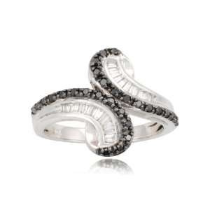  10k White Gold Bypass Black and White Diamond Ring (2/7 