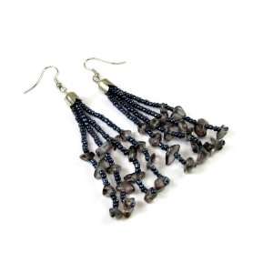   Gray Agate Gemstones Chips and Seed Beads Earring, 2 5/8 L Jewelry