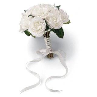  White Silk Rose Toss Bouquet   1 Dozen Silk Roses   Bridal 