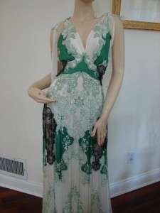 Roberto Cavalli Cream/Green Silk / Lace Dress/Gown 42  